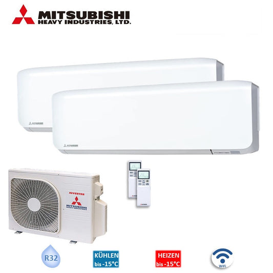 Mitsubishi Heavy Set 2 x SRK20ZS-WF Wandgeräte + SCM40ZS-W 2,0/2,0 kW WiFi R32