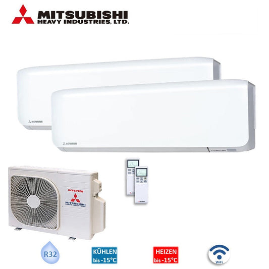Mitsubishi Heavy Set 2 x SRK25ZS-WF Wandgeräte + SCM40ZS-W 2,5/2,5 kW WiFi R32